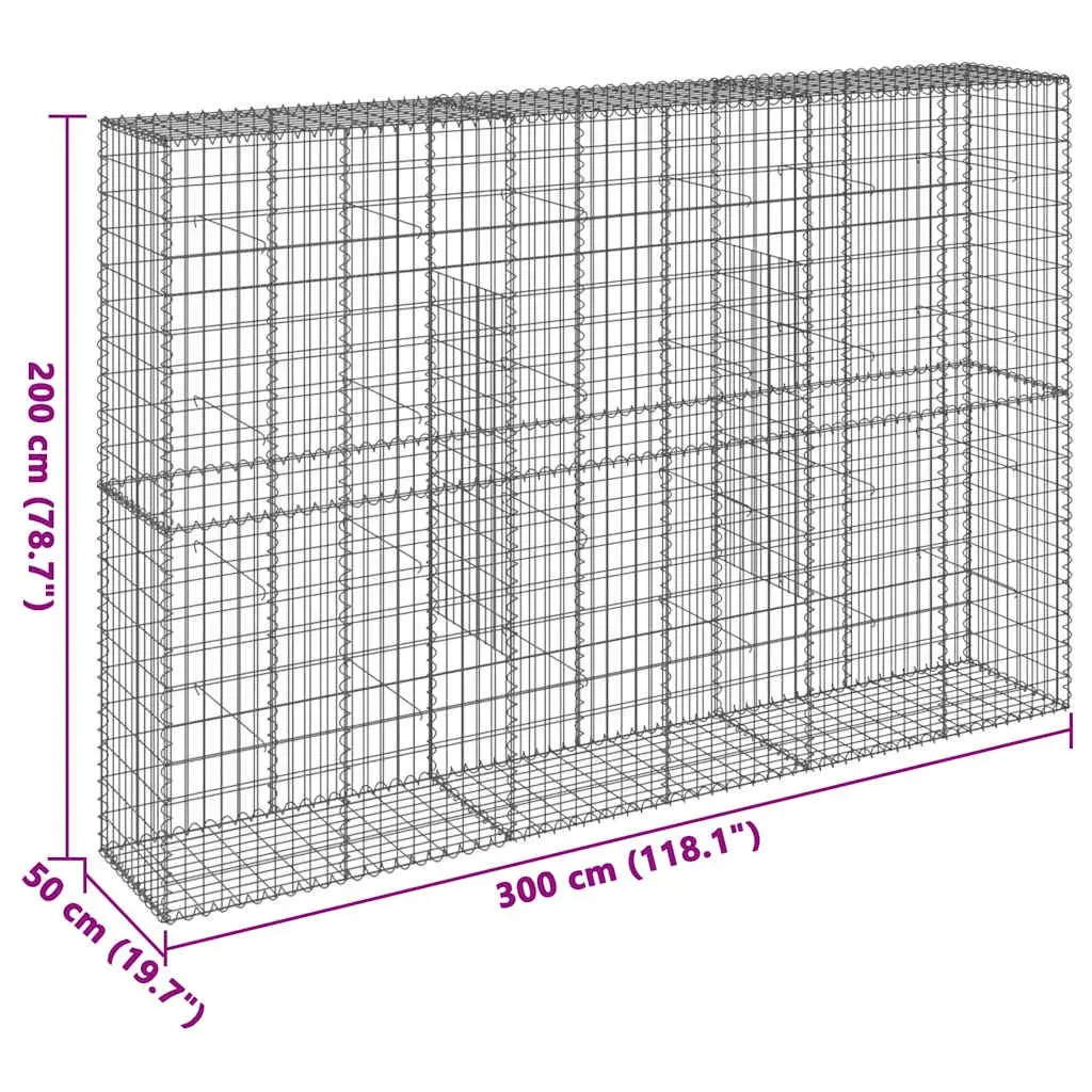 Gabion Basket 300x50x200 cm Silver Galvanised Iron for Landscaping Outdoor Decoration and Garden Structures