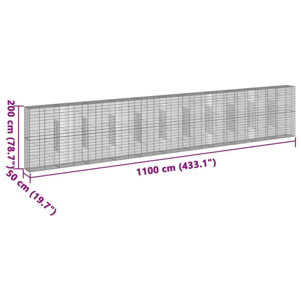 Gabion Basket 1100x50x200 cm Garden Retaining Wall Silver