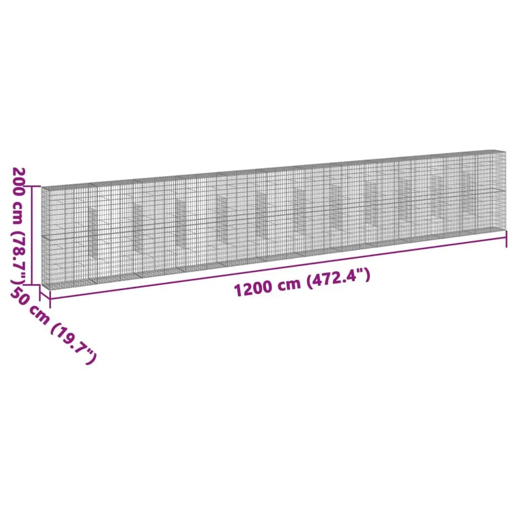 Gabion Basket Galvanised Iron Garden Retaining Wall 1200x50x200 cm Silver