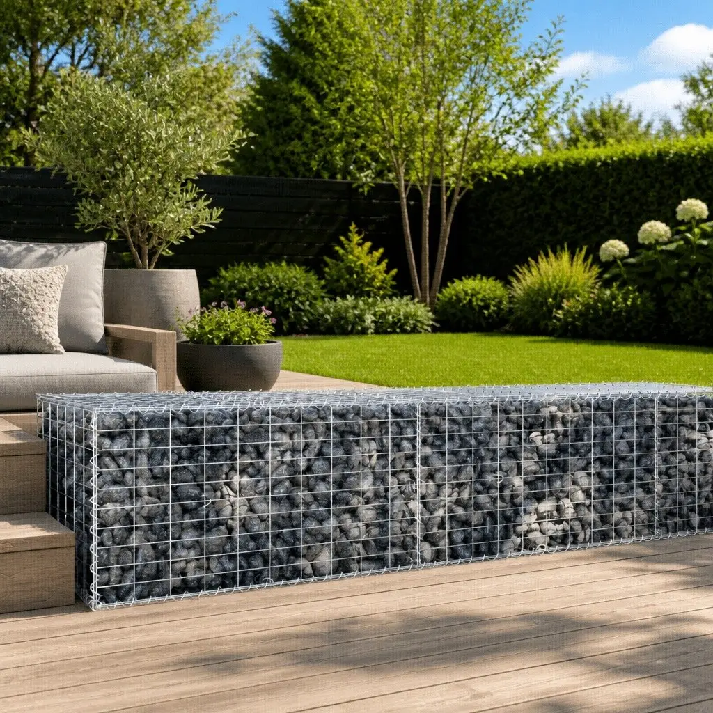 Gabion Basket 200x100x50 cm Metal Wire Garden Retaining Wall Silver