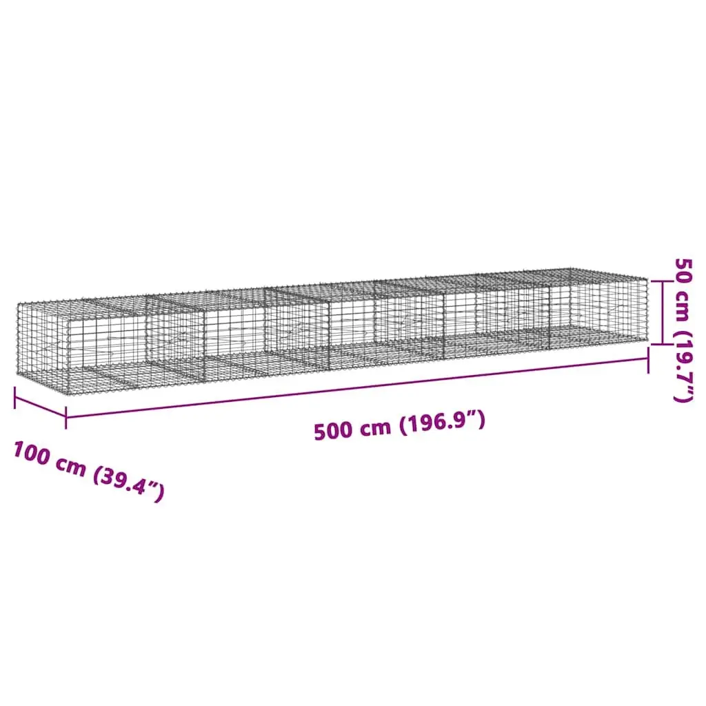Gabion Basket 500x100x50 cm for Garden Retaining Wall Silver Galvanised Iron