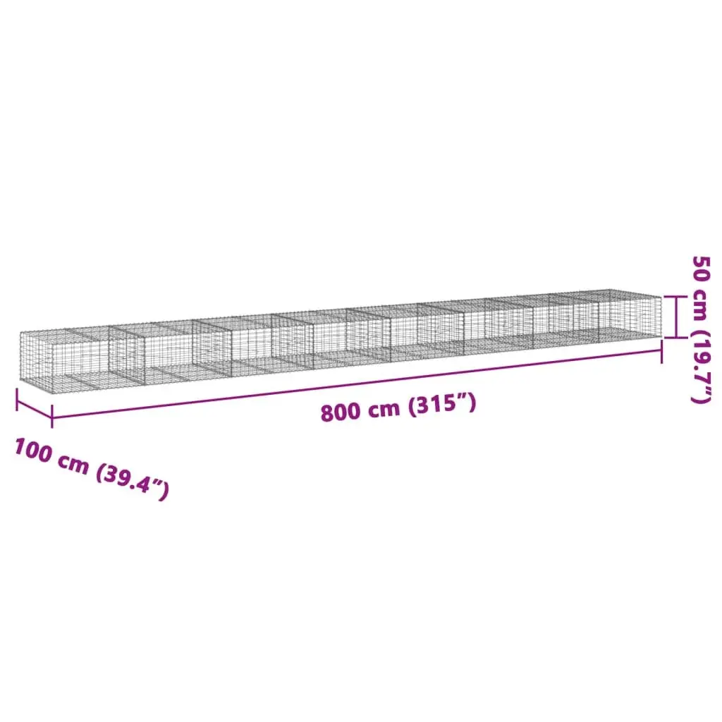 Gabion Basket 800x100x50 cm Silver Metal Wire Garden Retaining Wall