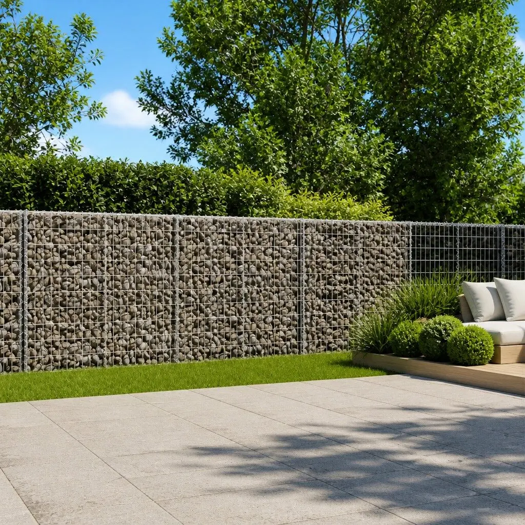 Gabion Basket 550x100x100 cm for Garden Landscaping Silver with Cover