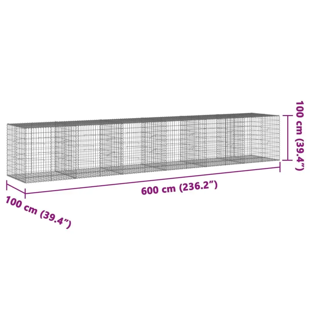 Gabion Basket 600x100x100 cm Garden Retaining Wall Silver Wire Cage