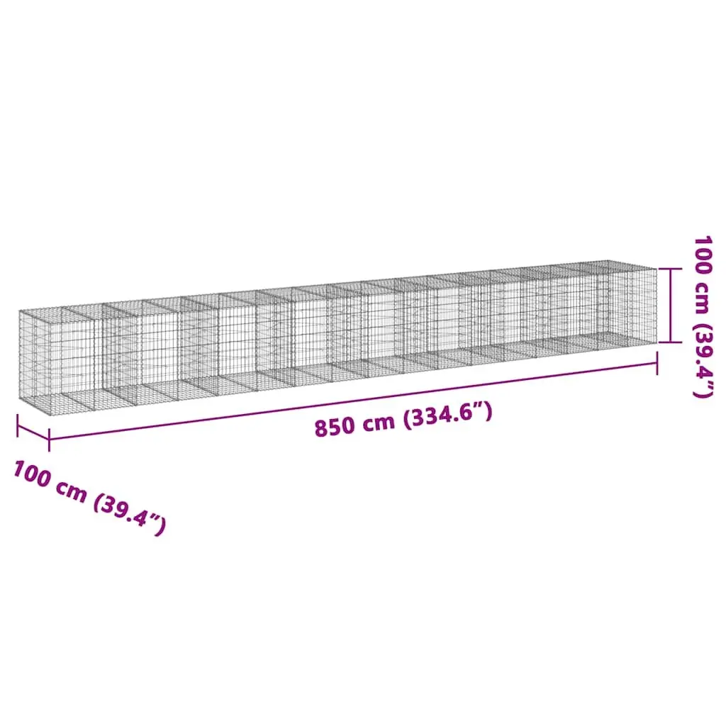 Gabion Basket 850x100x100 cm Silver Wire Garden Retaining Wall
