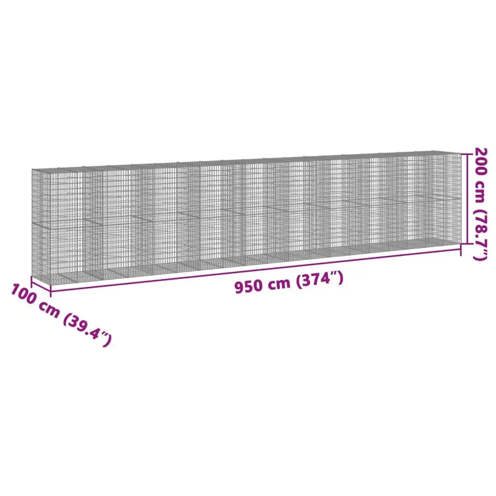 Gabion Basket Garden Planter Cage 950x100x200 cm Silver Metal Wire