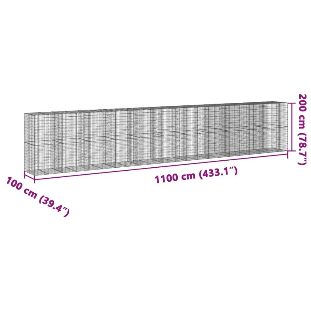 Gabion Basket 1100x100x200cm Outdoor Garden Cage Silver Galvanised Iron Wire