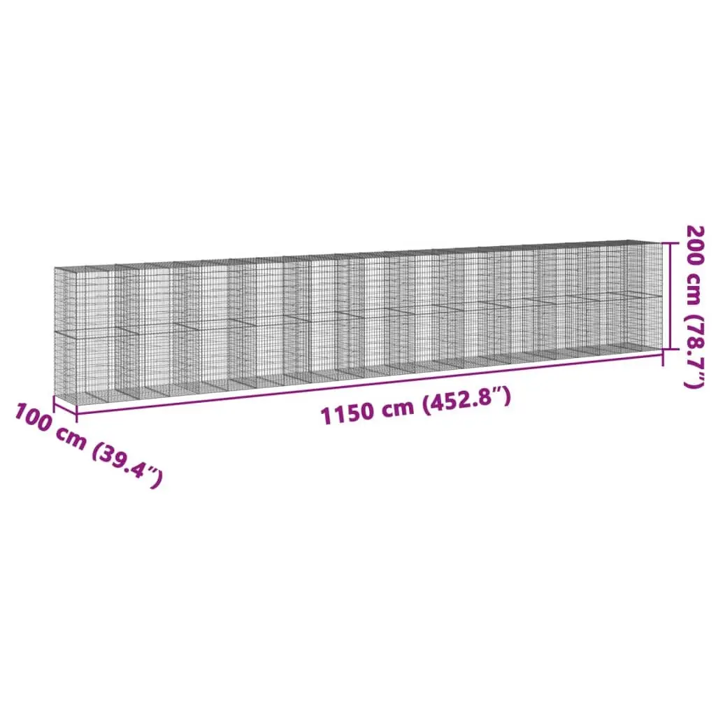 Gabion Basket 1150x100x200 cm for Landscaping Silver Galvanised Iron