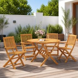 5 Piece Brown Outdoor Dining Set with Acacia Wood
