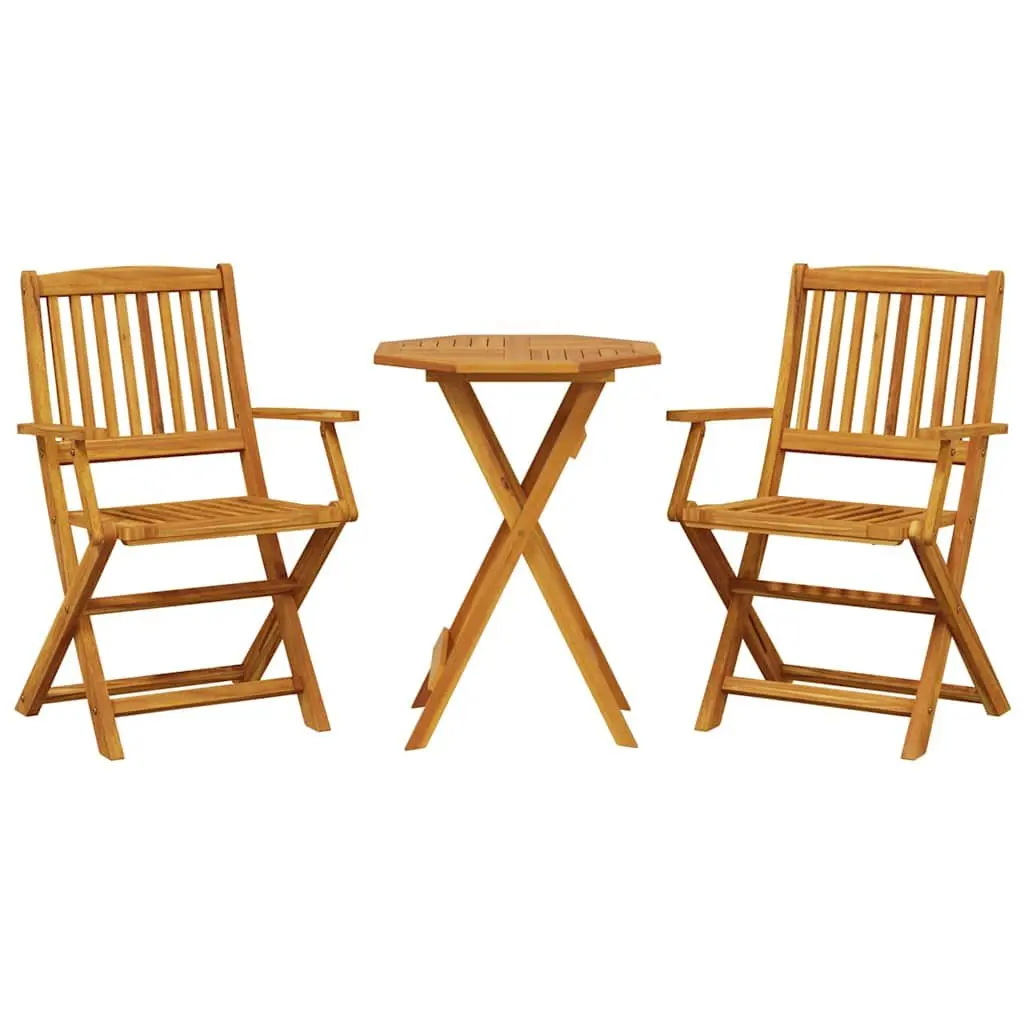 3 Piece Folding Bistro Set Outdoor Furniture Acacia Wood Brown