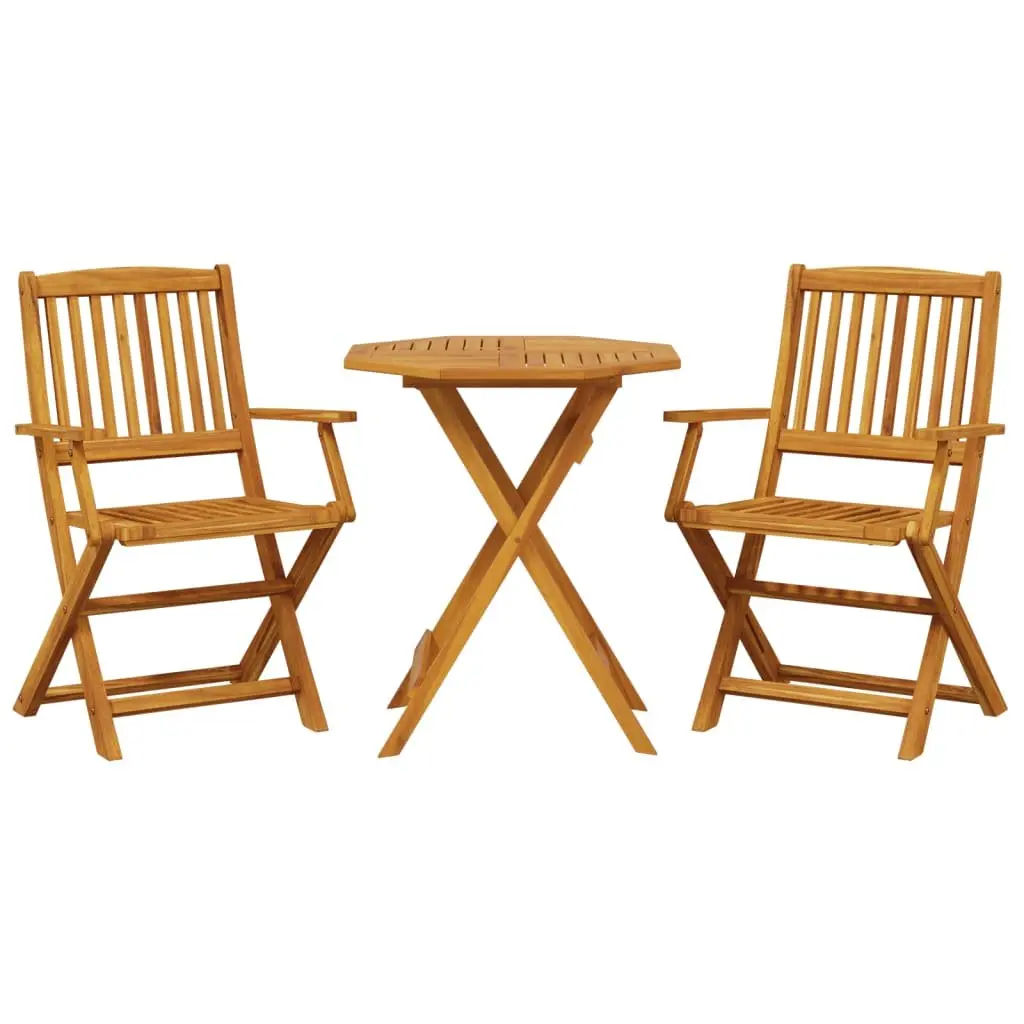3 Piece Folding Bistro Set Outdoor Dining Acacia Wood Brown