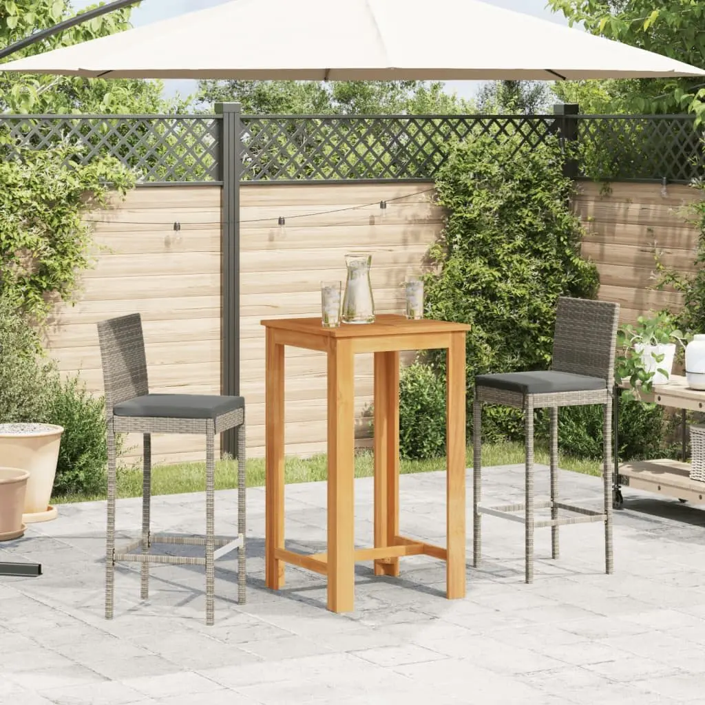 3 Piece Garden Bar Set Outdoor Bar Table and Stools Acacia Wood Poly Rattan Grey