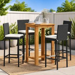 5 Piece Garden Bar Set Black Outdoor Furniture Dining Patio Table Stools