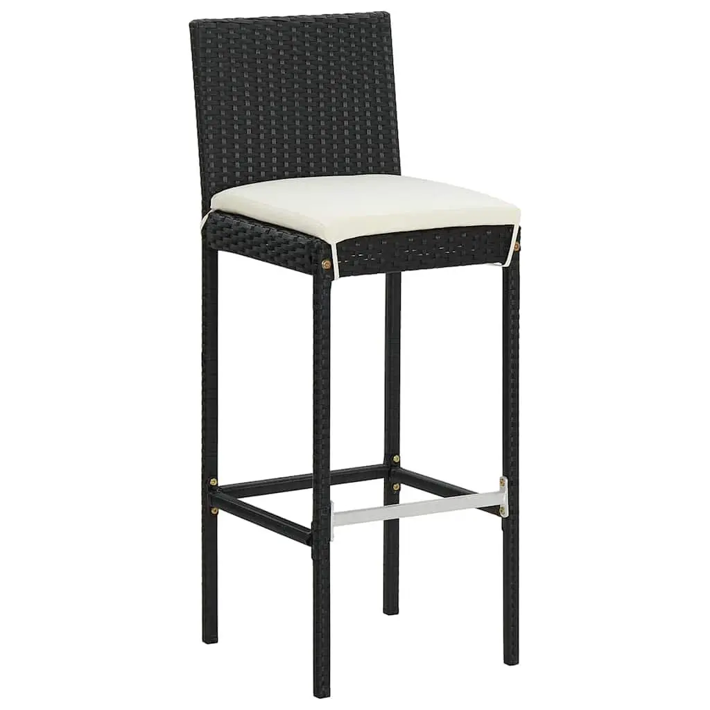 5 Piece Garden Bar Set Outdoor Dining Table Black Acacia Wood Poly Rattan Stools