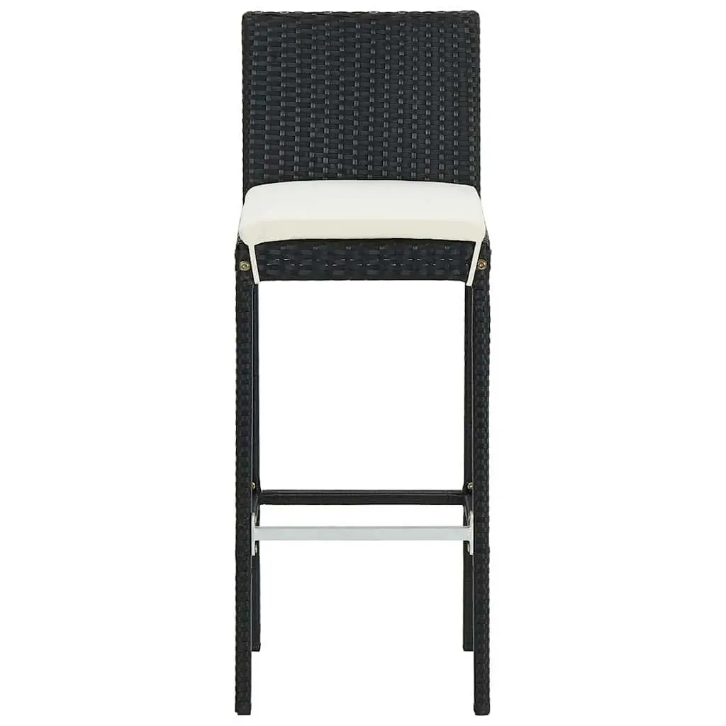 5 Piece Garden Bar Set Outdoor Dining Table Black Acacia Wood Poly Rattan Stools