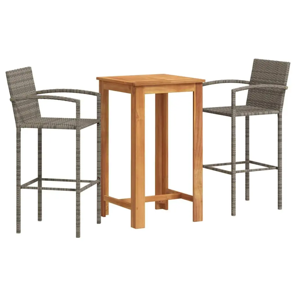 Garden Bar Set 3 Piece Outdoor Bar Table and Stools Acacia Wood and Poly Rattan