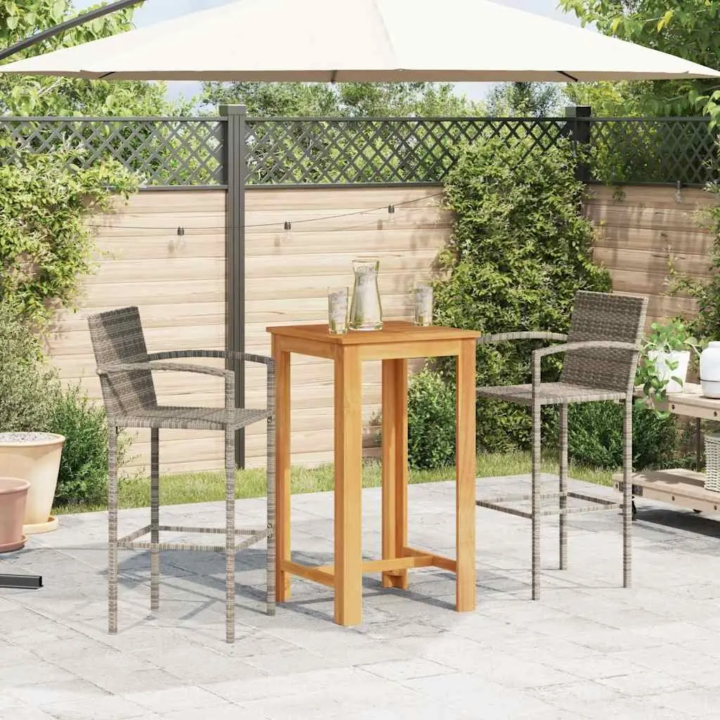 Garden Bar Set 3 Piece Outdoor Bar Table and Stools Acacia Wood and Poly Rattan
