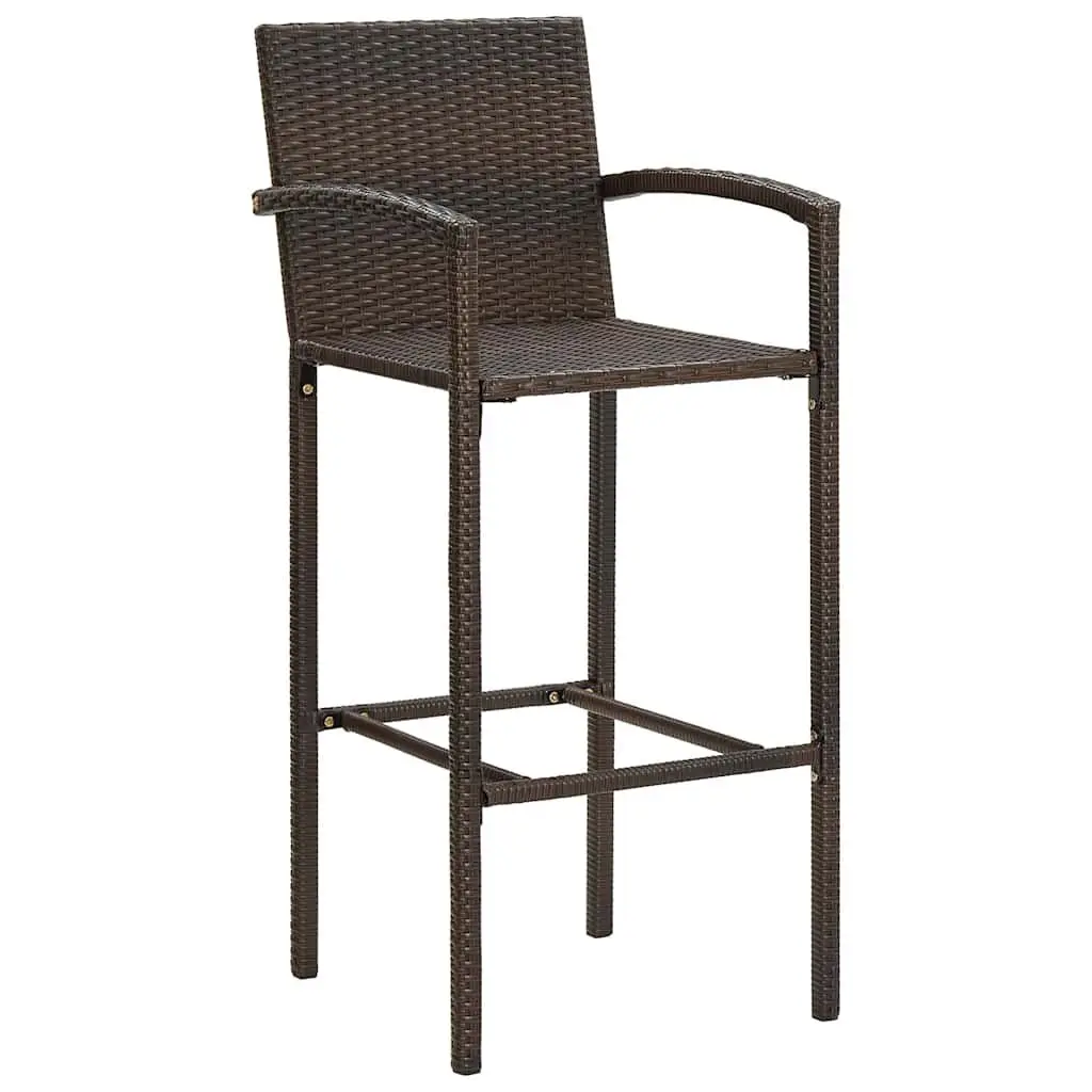 Garden Bar Set 5 Piece Outdoor Bar Table Stools Acacia Wood Poly Rattan Brown