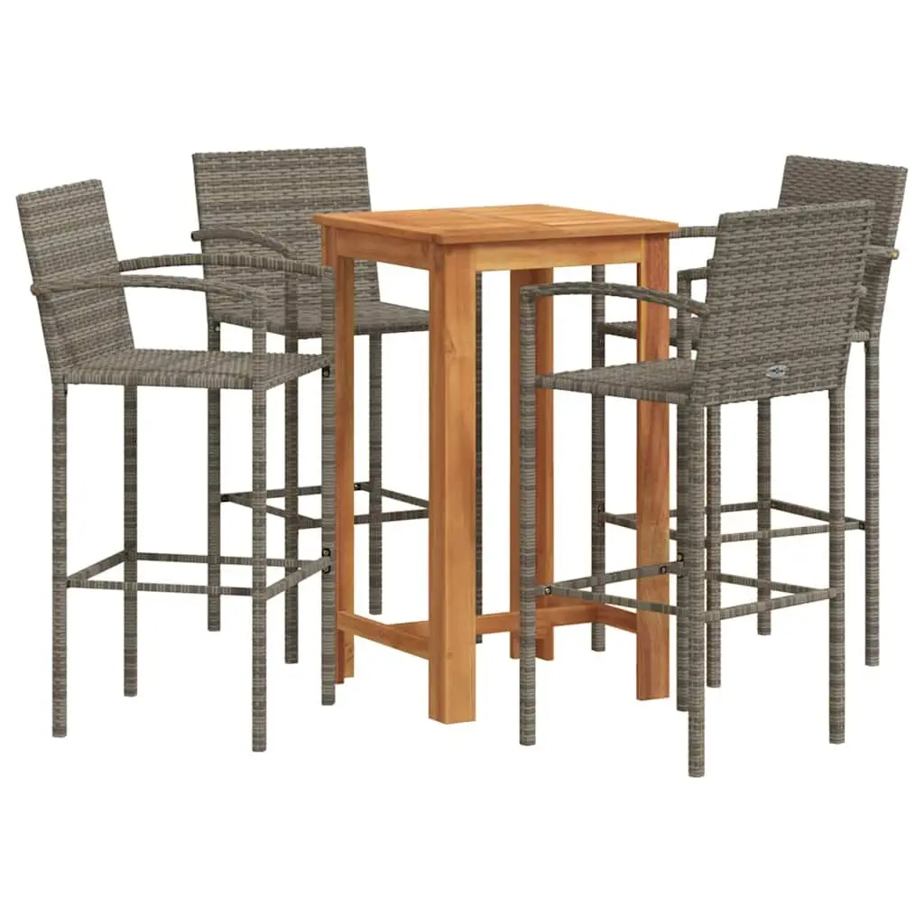 Garden Bar Set 5 Piece Outdoor Bar Table and Stools Grey Acacia Rattan
