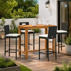 Garden Bar Set 5 Piece Outdoor Furniture Black PE Rattan Acacia Wood Table