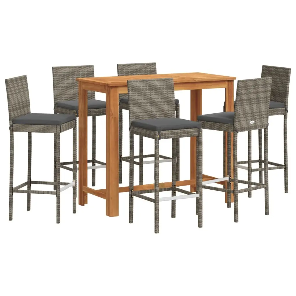 Garden Bar Set 7 Piece Outdoor Dining Furniture Grey Acacia Wood Poly Rattan Stools and Table
