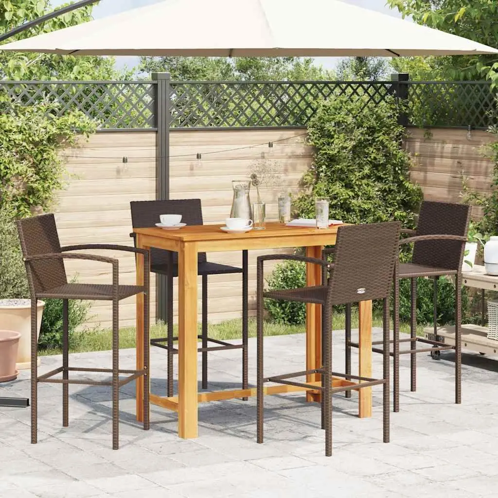 Garden Bar Set Outdoor Dining Table and Stools 5 Piece Acacia Wood Poly Rattan Brown