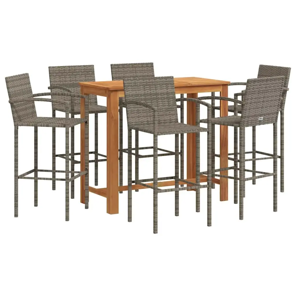 Garden Bar Set 7 Piece Outdoor Bar Table and Stools Grey Acacia Wood Poly Rattan