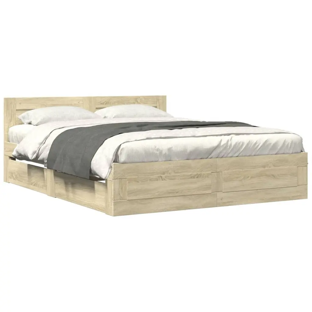 Sonoma Oak Bed Frame with Headboard and Storage