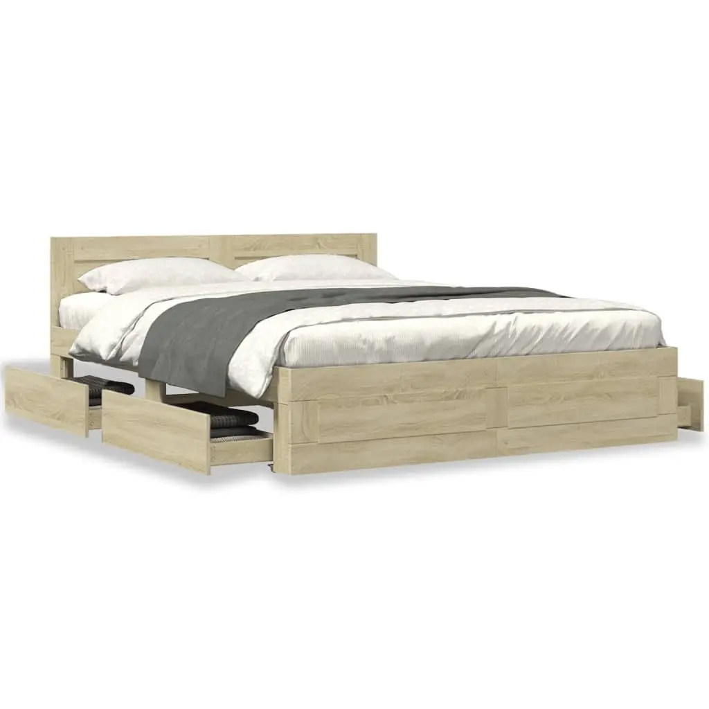 Sonoma Oak Bed Frame with Headboard and Storage