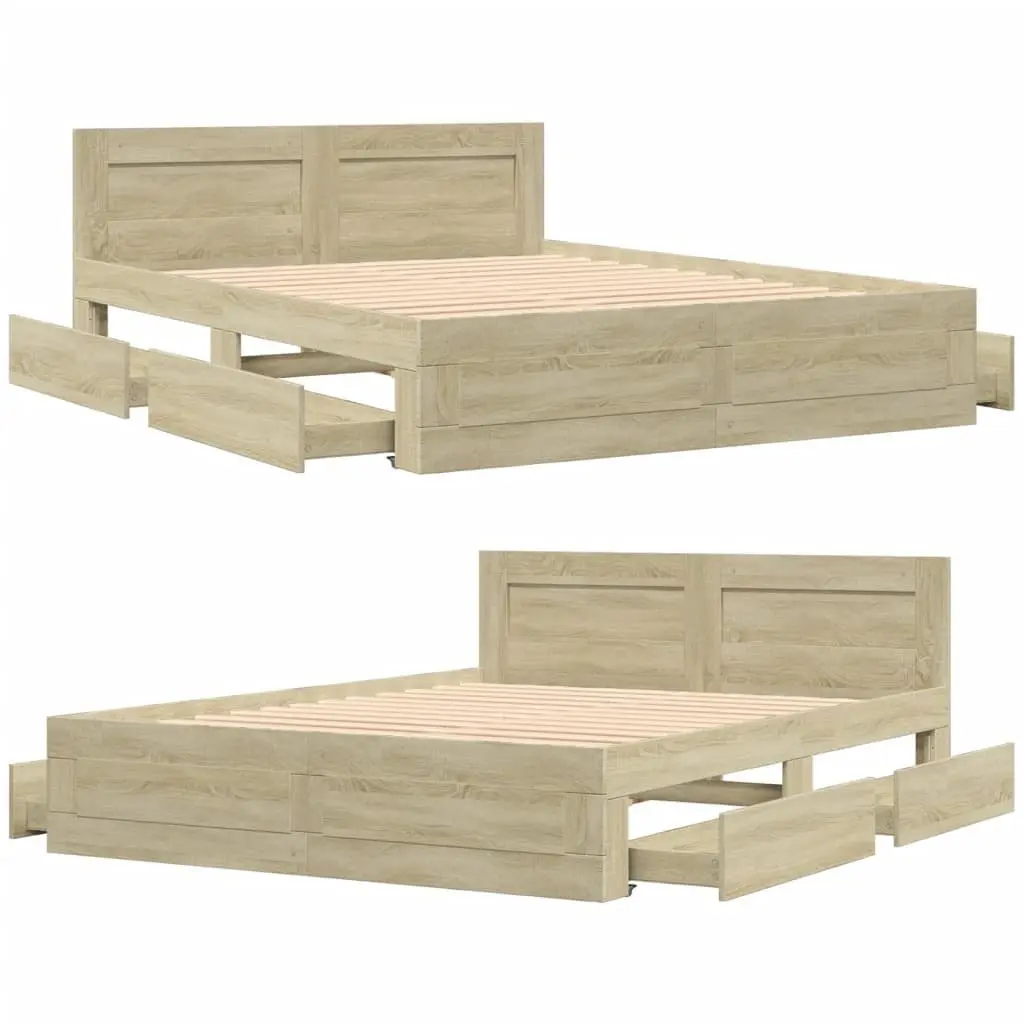 Sonoma Oak Bed Frame with Headboard and Storage