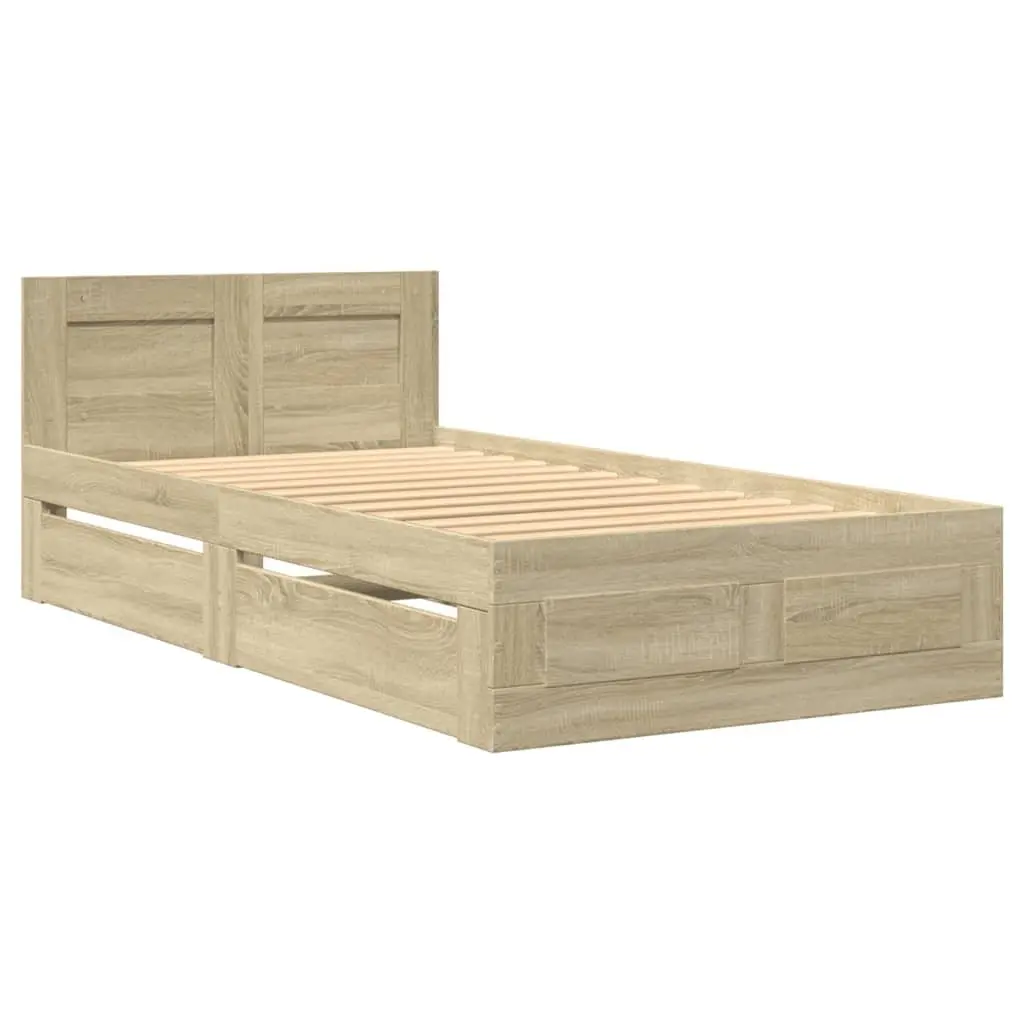 Bed Frame Storage Drawers Slatted Base 90 x 190 cm Brown