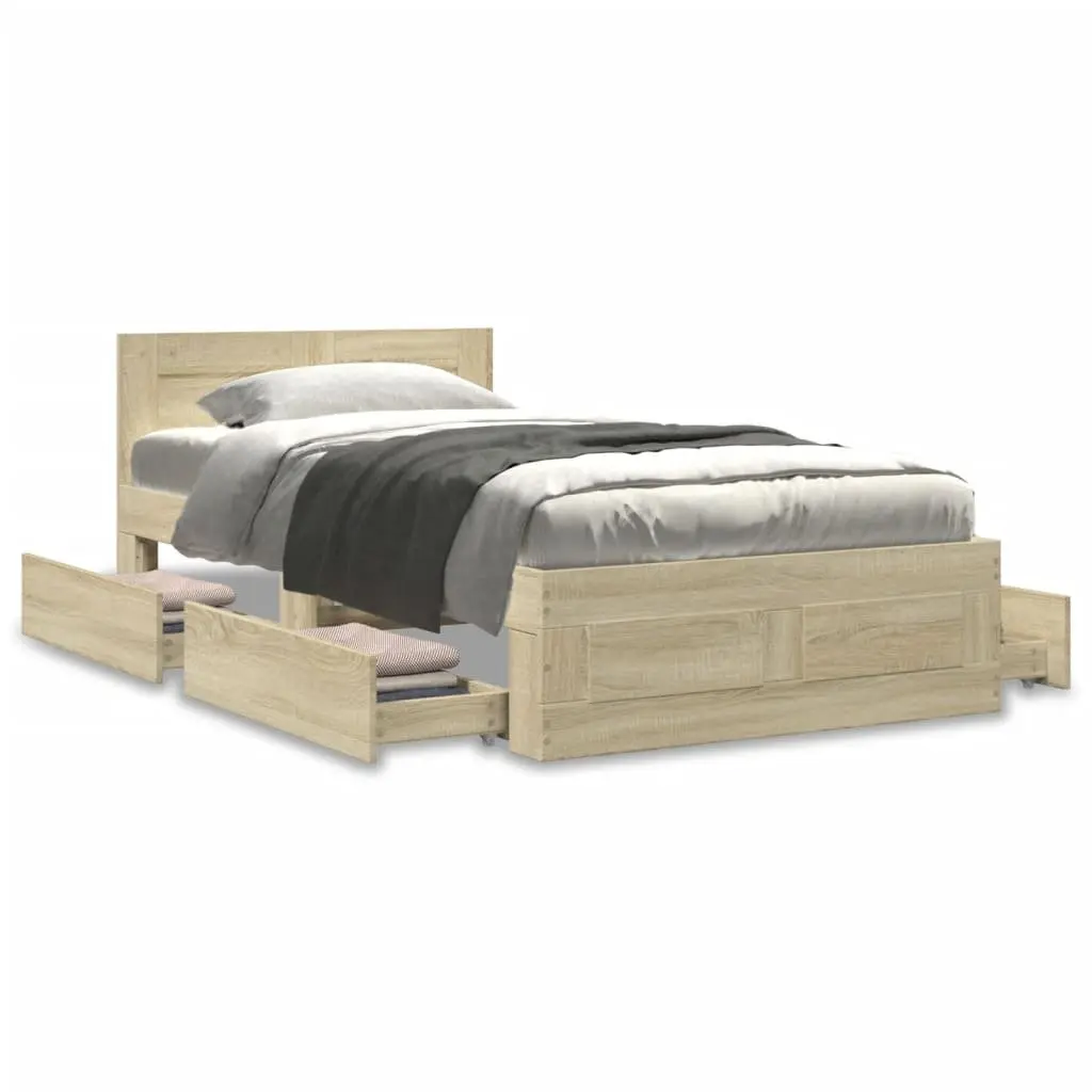 Bed Frame Storage Drawers Slatted Base 90 x 190 cm Brown