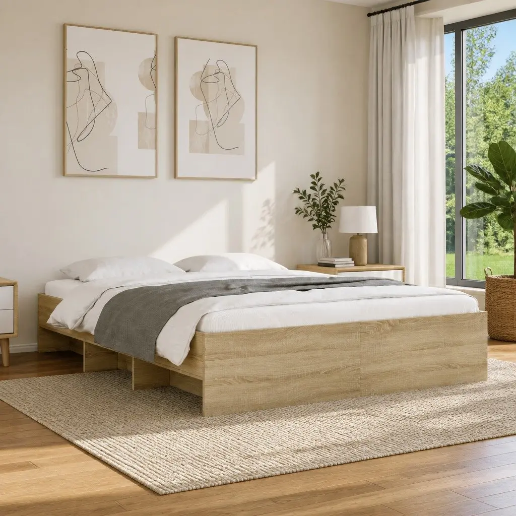 Bed Frame Storage Slatted Base 150x200 cm Brown Engineered Wood