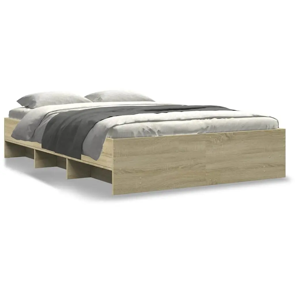 Bed Frame 135x190 cm Engineered Wood Slatted Base Storage Compartments Brown