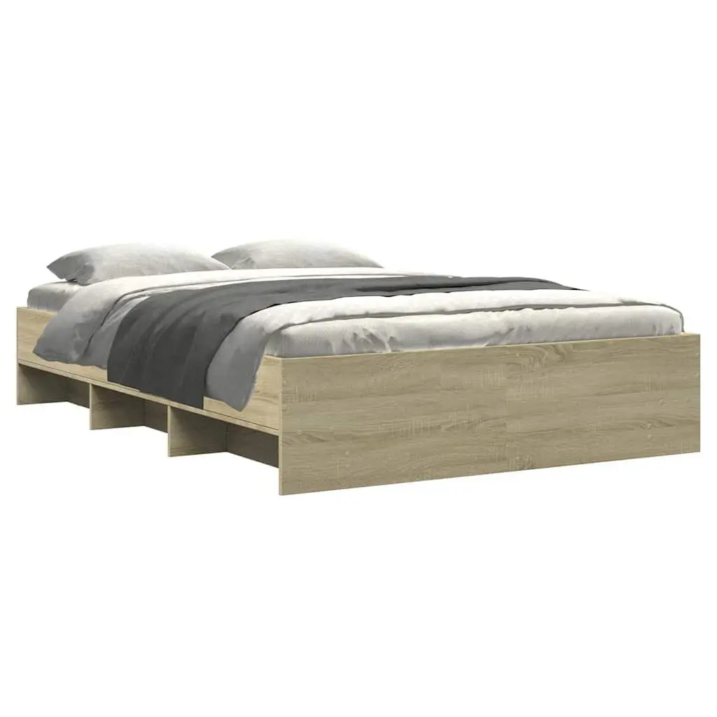Bed Frame 135x190 cm Engineered Wood Slatted Base Storage Compartments Brown