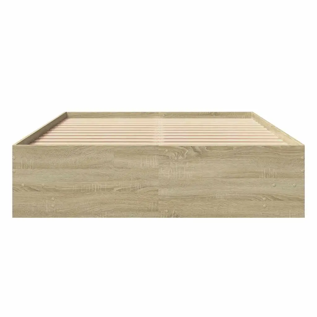 Bed Frame 135x190 cm Engineered Wood Slatted Base Storage Compartments Brown