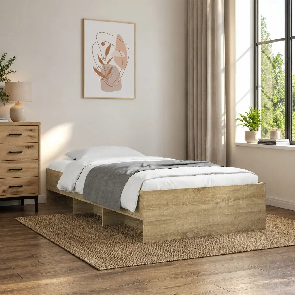 Bed Frame Storage 90x190 cm Engineered Wood Slatted Base Brown Sonoma Oak