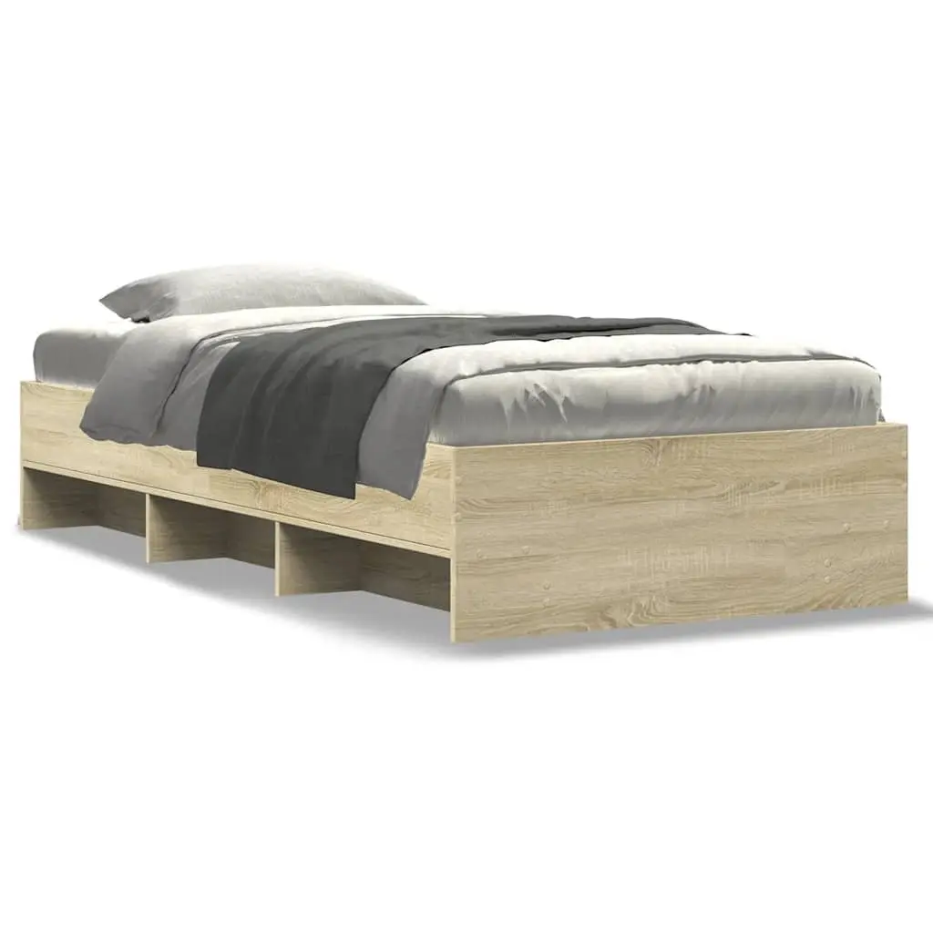 Bed Frame Storage 90x190 cm Engineered Wood Slatted Base Brown Sonoma Oak