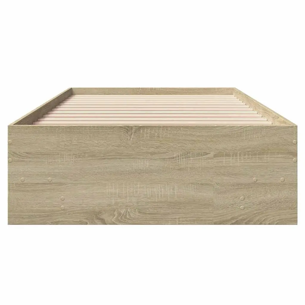 Bed Frame Storage 90x190 cm Engineered Wood Slatted Base Brown Sonoma Oak