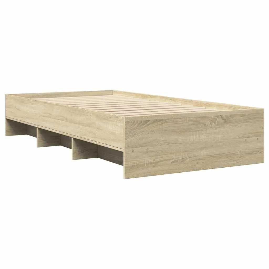 Bed Frame Storage 90x190 cm Engineered Wood Slatted Base Brown Sonoma Oak