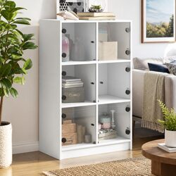 White Highboard Storage Cabinet with Doors Engineered Wood Tall Buffet Sideboard