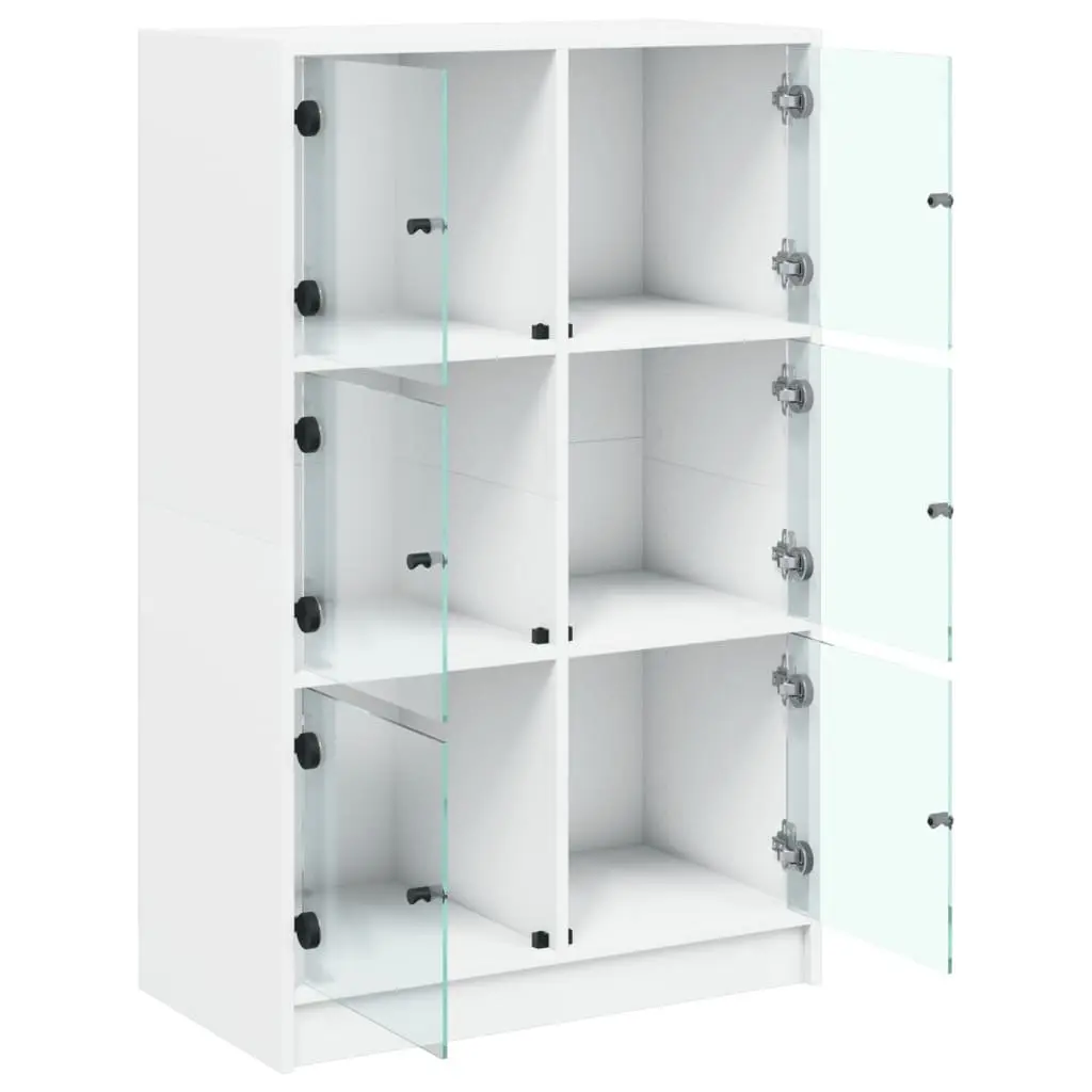 White Highboard Storage Cabinet with Doors Engineered Wood Tall Buffet Sideboard