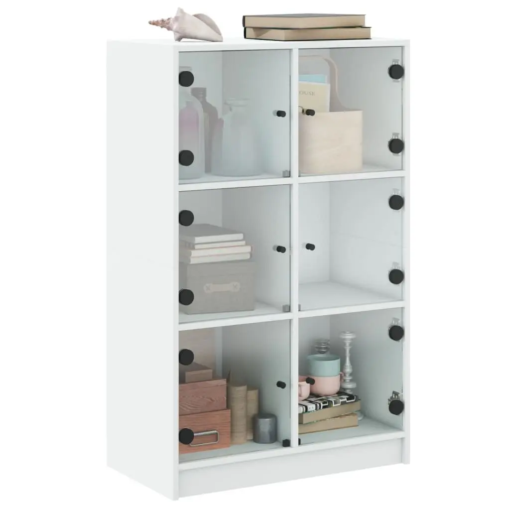 White Highboard Storage Cabinet with Doors Engineered Wood Tall Buffet Sideboard