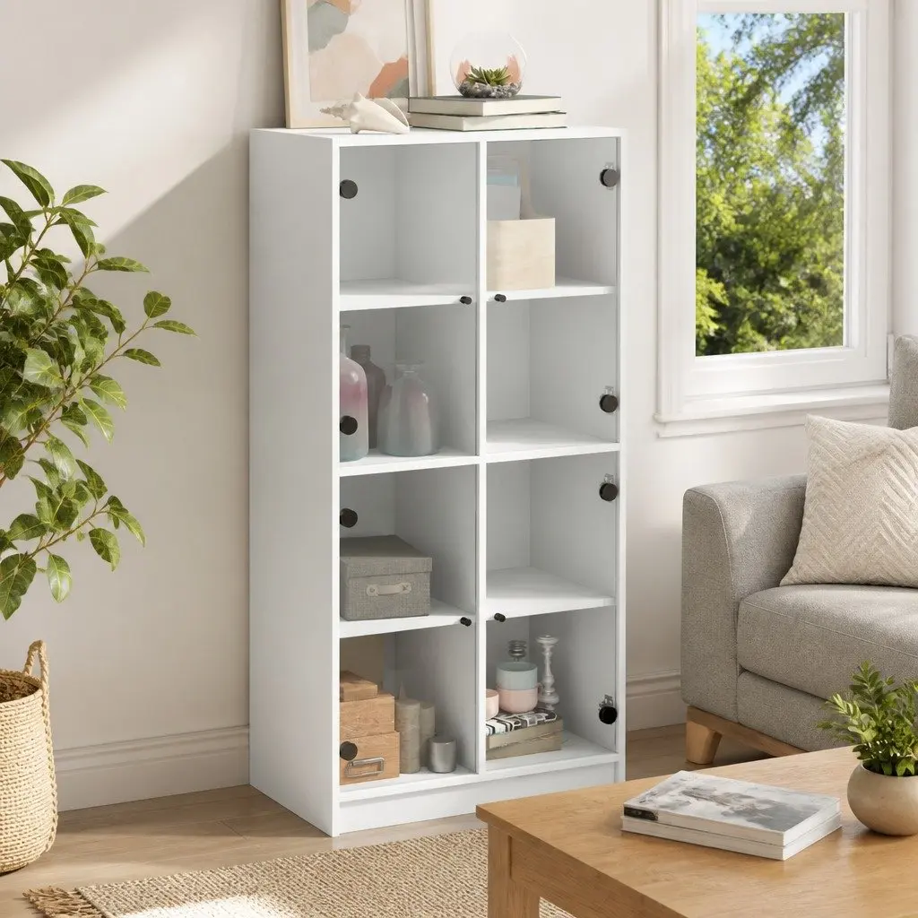 Highboard Storage Cabinet Organising Books Documents 68x37x142cm White Engineered Wood