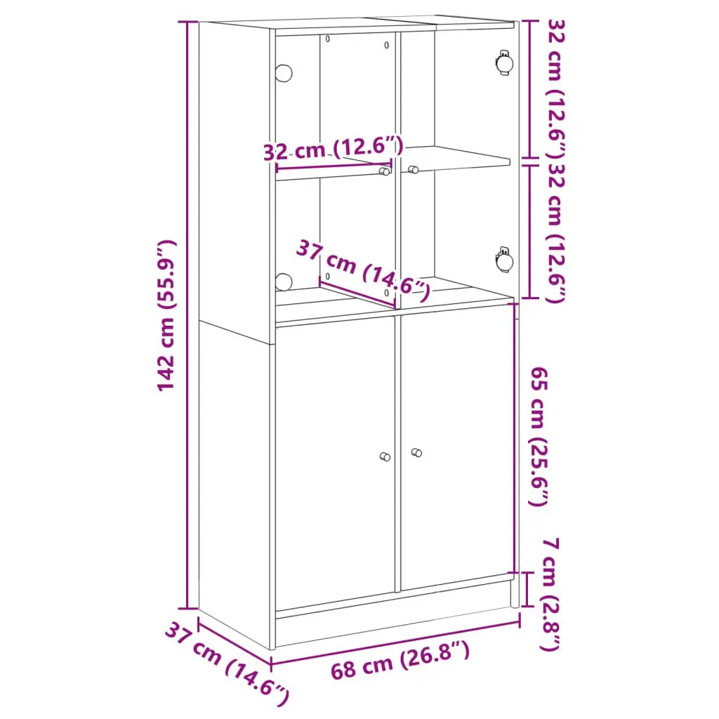 Highboard Storage Cabinet Organiser 68x37x142cm Black Engineered Wood