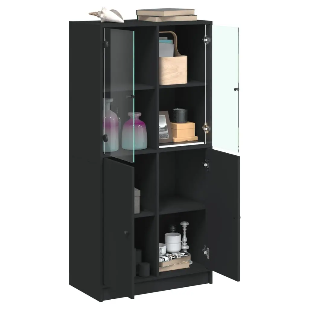 Highboard Storage Cabinet Organiser 68x37x142cm Black Engineered Wood