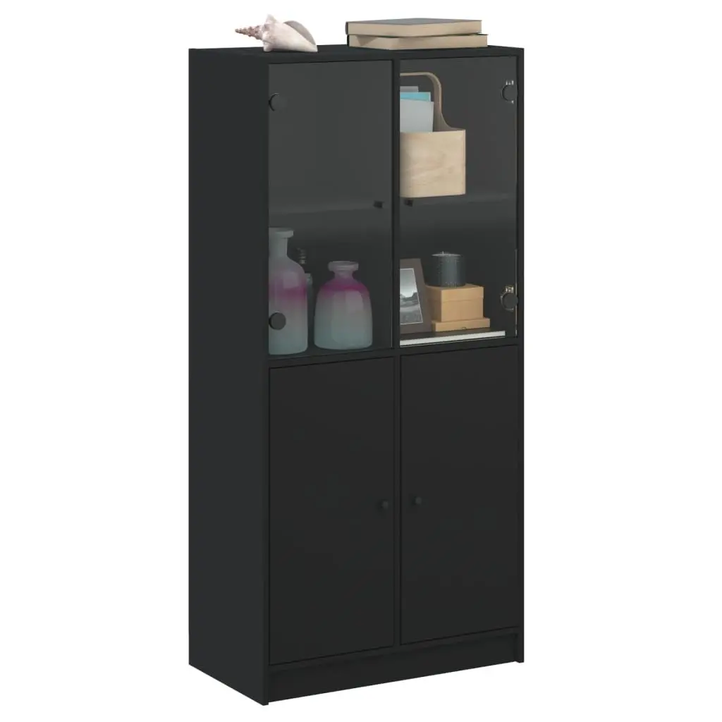 Highboard Storage Cabinet Organiser 68x37x142cm Black Engineered Wood
