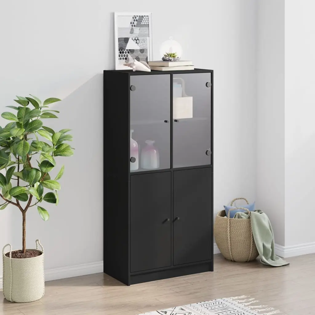 Highboard Storage Cabinet Organiser 68x37x142cm Black Engineered Wood