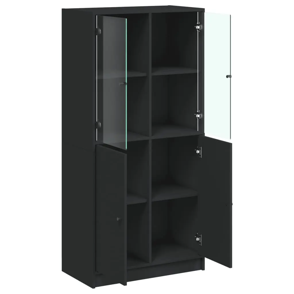 Highboard Storage Cabinet Organiser 68x37x142cm Black Engineered Wood