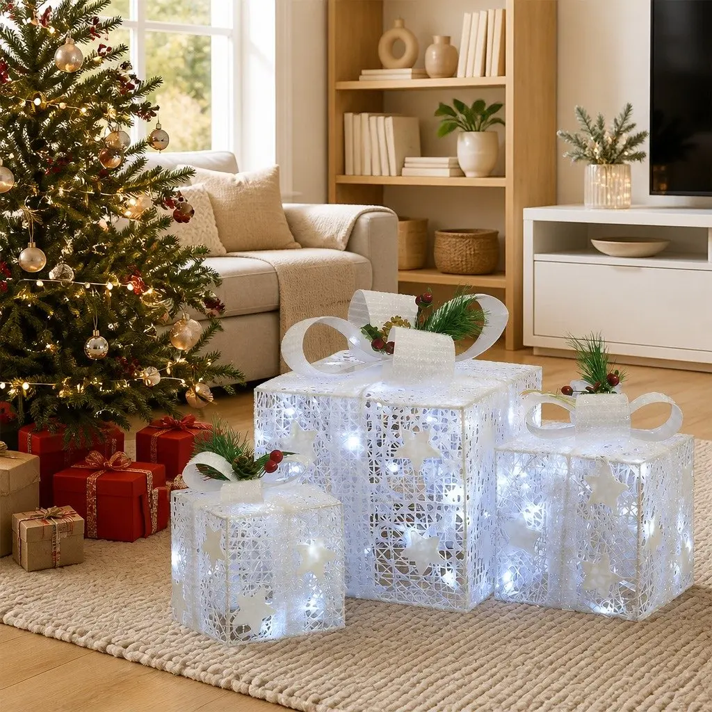 Decorative Gift Boxes Christmas Indoor Outdoor 3 pcs White LED Lights 8 Effects